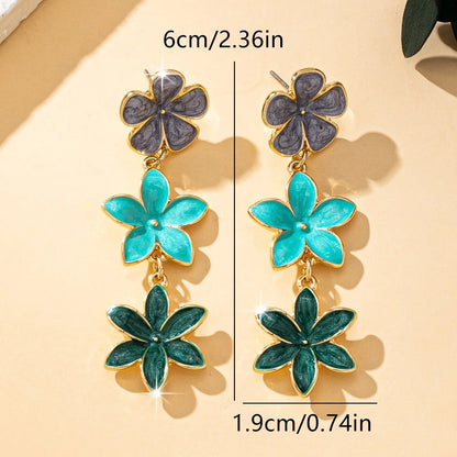 Multi Layer Flower Pendant Earrings - Women's European Style Oil Drip Alloy Fashion Jewelry Accessories