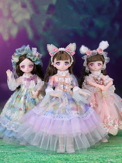 30cm 1/6 BJD Ball Jointed Doll – Starry Gray Eyes with Lolita Fashion Dress, DIY Toy Gift for Girls
