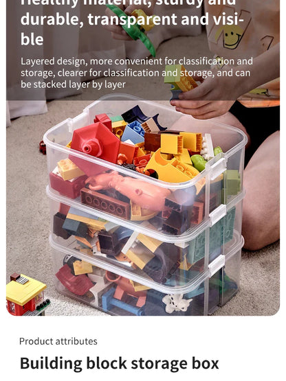 Brick-Shaped Building Blocks Storage Box for Kids – Stackable Plastic Toy Organizer Bin with Lid for Sundries & Toys