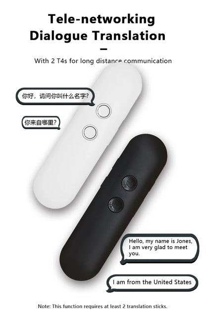2024 T4 Portable Wireless Smart Translator - Two-Way Instant Voice Translation in 40 Languages, Bluetooth Multi-Language App