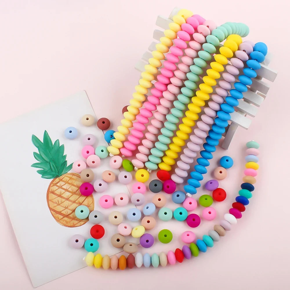 12mm Silicone Lentil Abacus Beads 50/100PCS – DIY Loose Focal Beads for Jewelry, Bracelets, Necklaces & Keychains