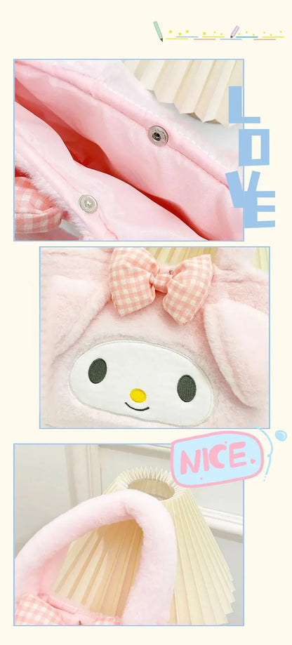 Kawaii Sanrio Kuromi Plush Backpack – Lolita Style Stuffed Animal Doll, My Melody Tote Bag for Women & Girls, Christmas Gift