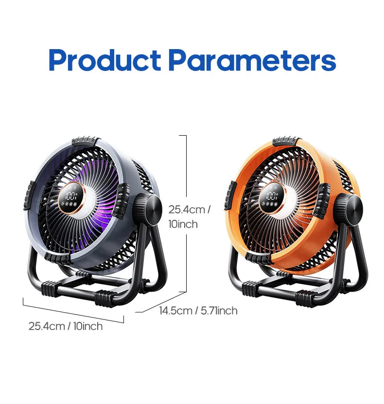KINSCOTER 6-in-1 Portable Camping Fan — 20000mAh Rechargeable Outdoor Fan with 4 Speeds, Hook & LED Light