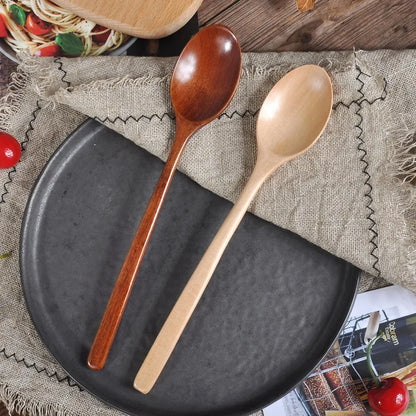 2PCS Wooden Spoons – Kitchen Tableware for Cooking, Soup, Tea, Coffee, Honey, and Catering Utensils