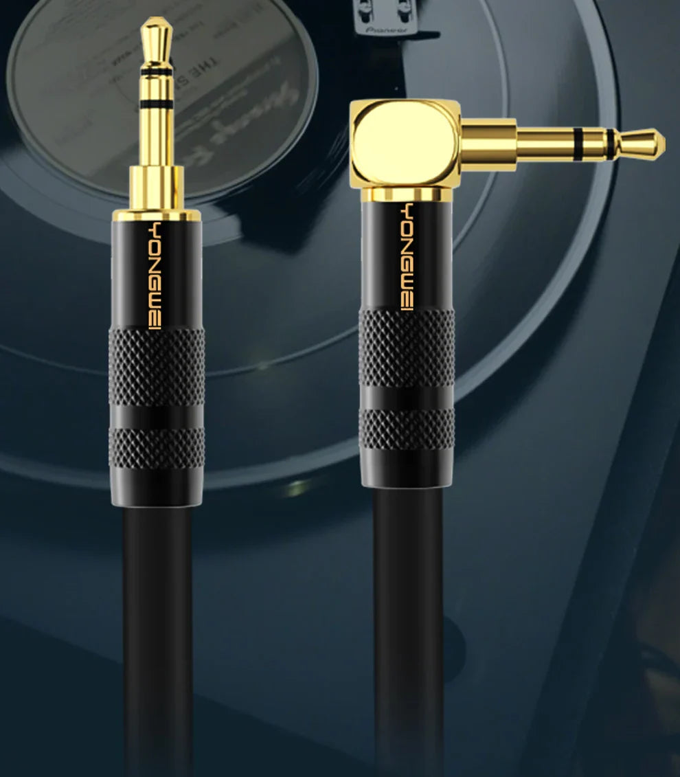 YONGWEI 3.5mm AUX Audio Cable - Straight to Curved Male-to-Male for Car, Mobile Phone, Computer, Speaker and Headset Extension