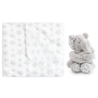 2-Piece Baby Gift Set – Pink Bunny Plush Flannel Blanket & Stuffed Animal for Newborn Sleeping