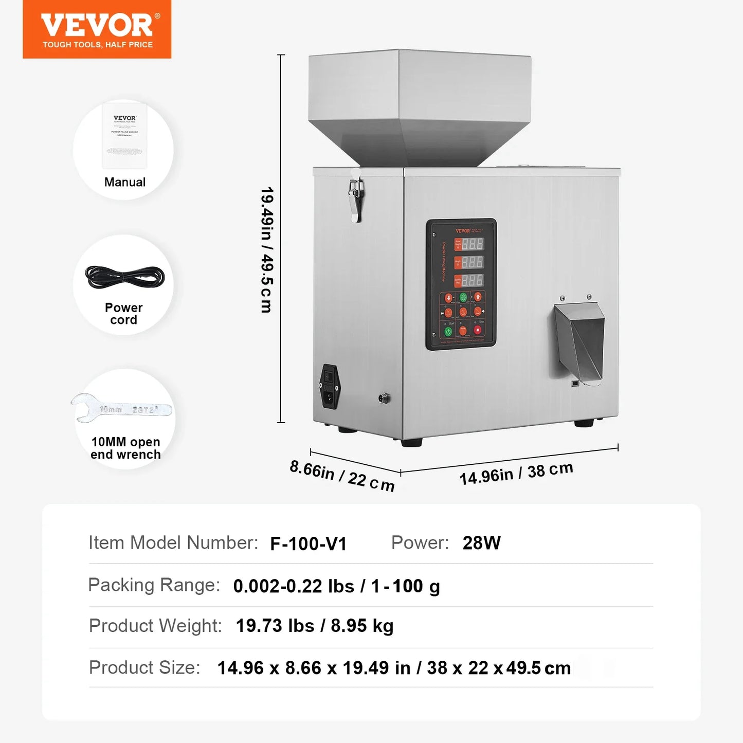 VEVOR Automatic Powder Filling Machine — Intelligent Particle Weighing Dispenser (1-100g / 1-200g / 10-500g) for Tea Seeds