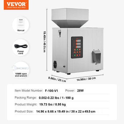 VEVOR Automatic Powder Filling Machine — Intelligent Particle Weighing Dispenser (1-100g / 1-200g / 10-500g) for Tea Seeds