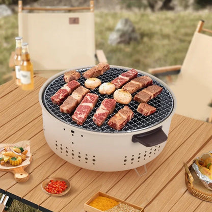 Portable Korean Charcoal BBQ Grill – Stainless Steel Round Outdoor Camping Barbecue Stove