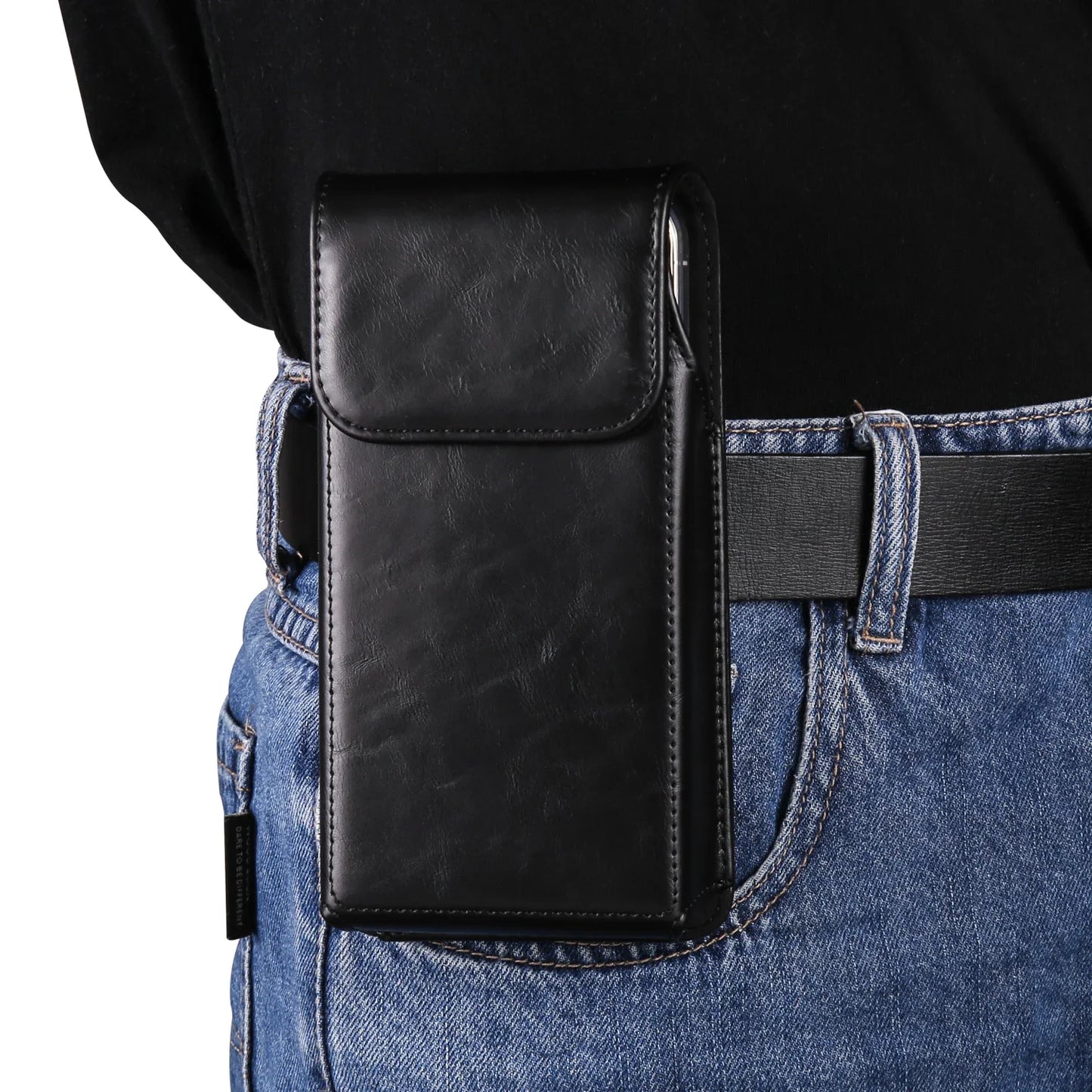 FULAIKATE 6.1"-7.2" Men's Leather Waist Phone Bag – High-Grade Crazy Horse Vertical Pouch for iPhone 14 Pro Max & Samsung Note23