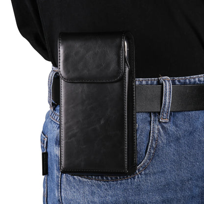FULAIKATE 6.1"-7.2" Men's Leather Waist Phone Bag – High-Grade Crazy Horse Vertical Pouch for iPhone 14 Pro Max & Samsung Note23