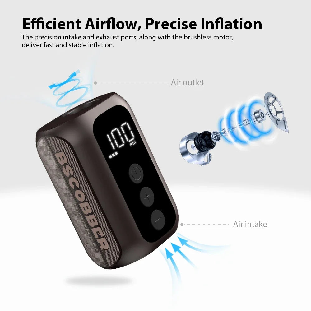 BSCOBBER A5mini Portable Air Pump - Rechargeable Wireless Bicycle Tire Inflator, 100 PSI High-Pressure
