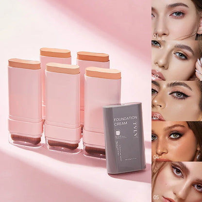 TVLV Concealing Foundation Stick — 5 Shades with Built-In Brush, Lightweight Cream Finish, Waterproof Makeup