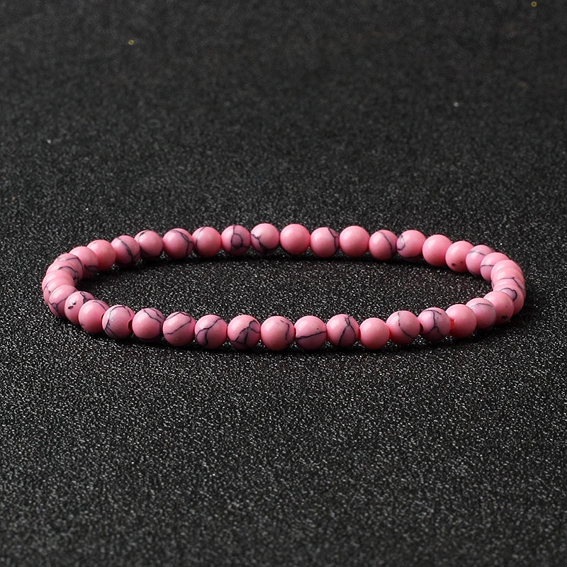 4mm Natural Stone Bead Stretch Bracelet for Men & Women – Agate Lava Handmade Reiki Crystal Jewelry