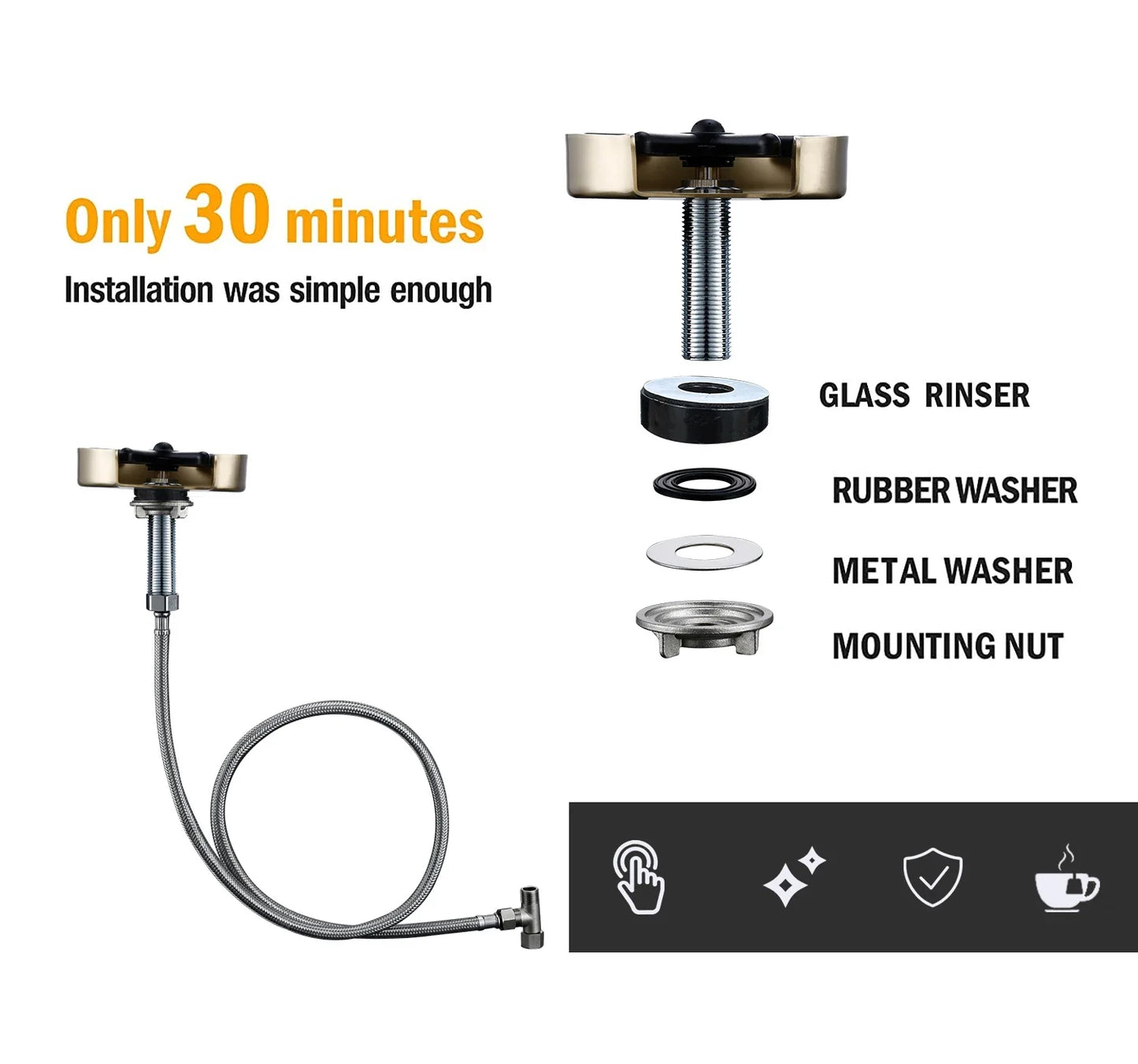 Stainless Steel Sink Faucet Glass Rinse Cup – High-Pressure Automatic Washer for Home, Bar, Coffee & Tea