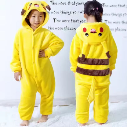 Pokémon Pikachu Flannel Onesie Hoodie Pajamas for Kids & Adults - Soft Warm Autumn/Winter Cosplay Sleepwear Parent-Child Homewear Set