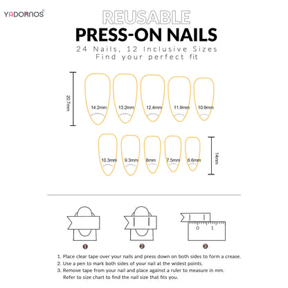 24PCS Glossy Red Cat Eye Press-On Nails Almond Full Cover Reusable Fake Nail Set