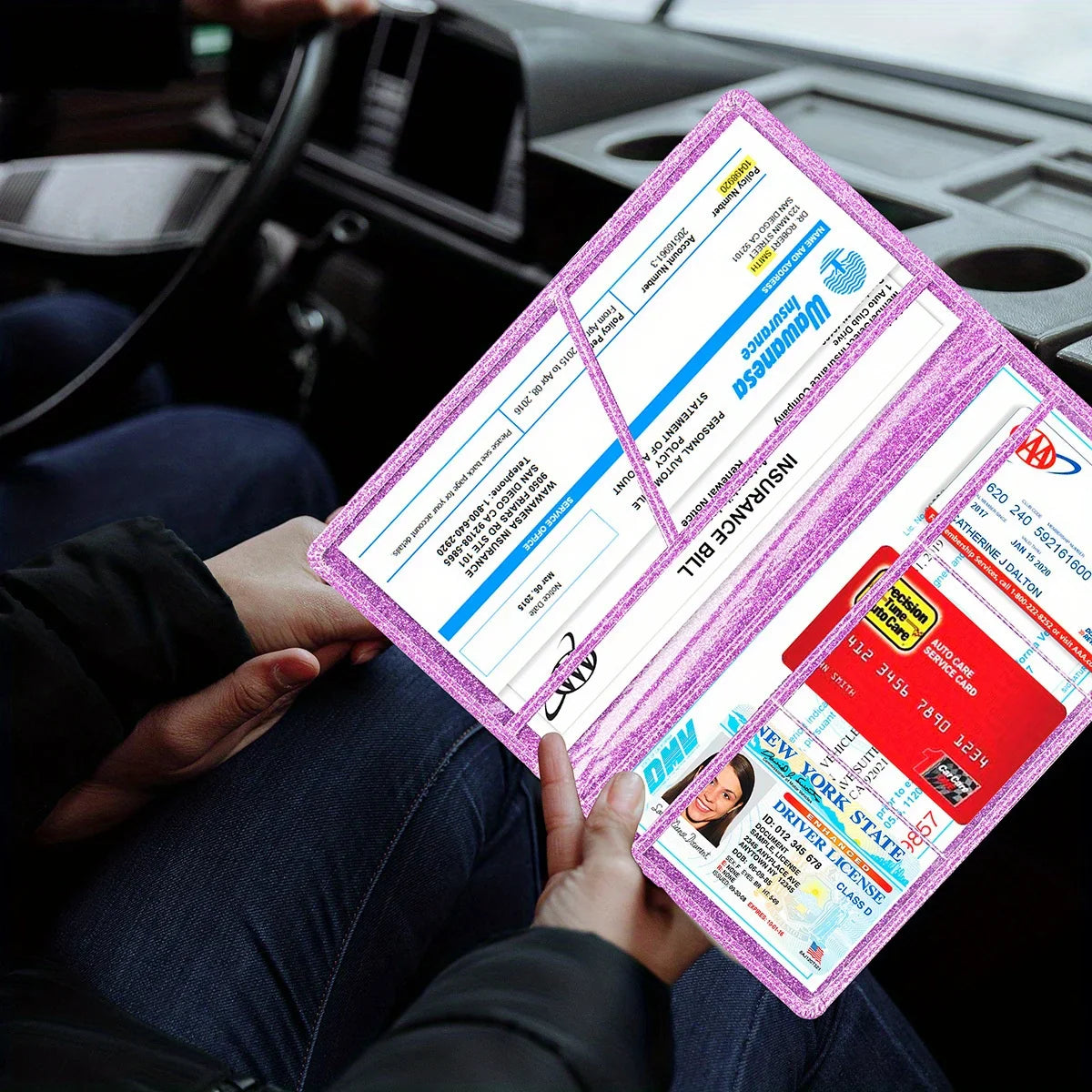 Men's Card Holder, Car Registration Vehicle License Insurance Card Holder Wallet