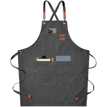 New Fashion Canvas Kitchen Apron – Unisex Chef Work Apron for Grill, Restaurant, Bar, Shop, Cafes, and Beauty Nail Studios