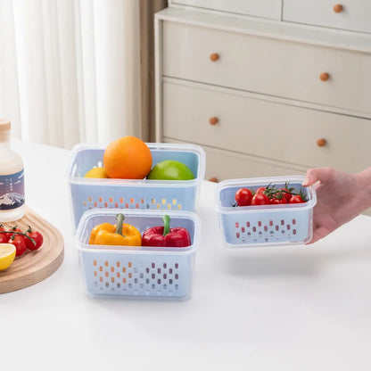 Refrigerator Preservation Storage Box - Drain Basket Containers Sealed Box for Vegetable and Fruit, Food Grade Drain Box