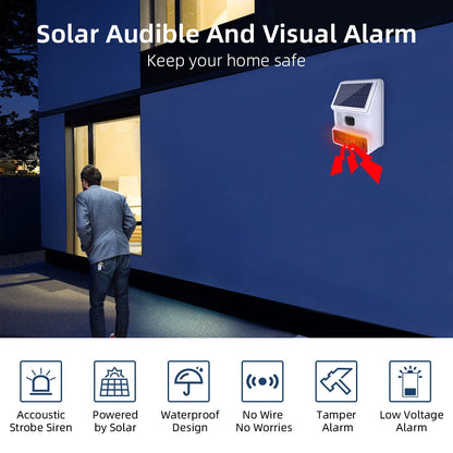 Upgraded Wireless Solar Outdoor Alarm – 433MHz Waterproof LED Flash Security for Home, Garage & Carport