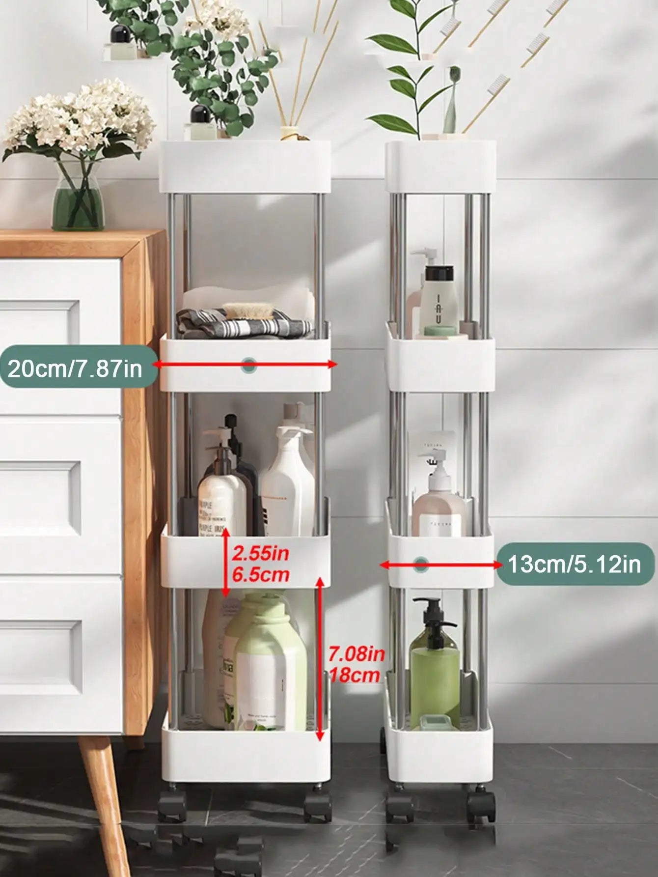 1pcs Rolling Utility Cart: 3/4 Tier Movable Storage Shelf - Slim Slide Organizer for Kitchen, Bathroom, or Living Room