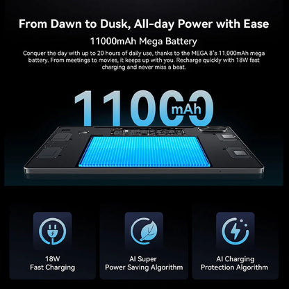 Blackview MEGA 8 Tablet – 13" FHD+ 90Hz Display, 11000mAh, Android 15, 50MP Camera, 4 Speakers, 4G Pad PC