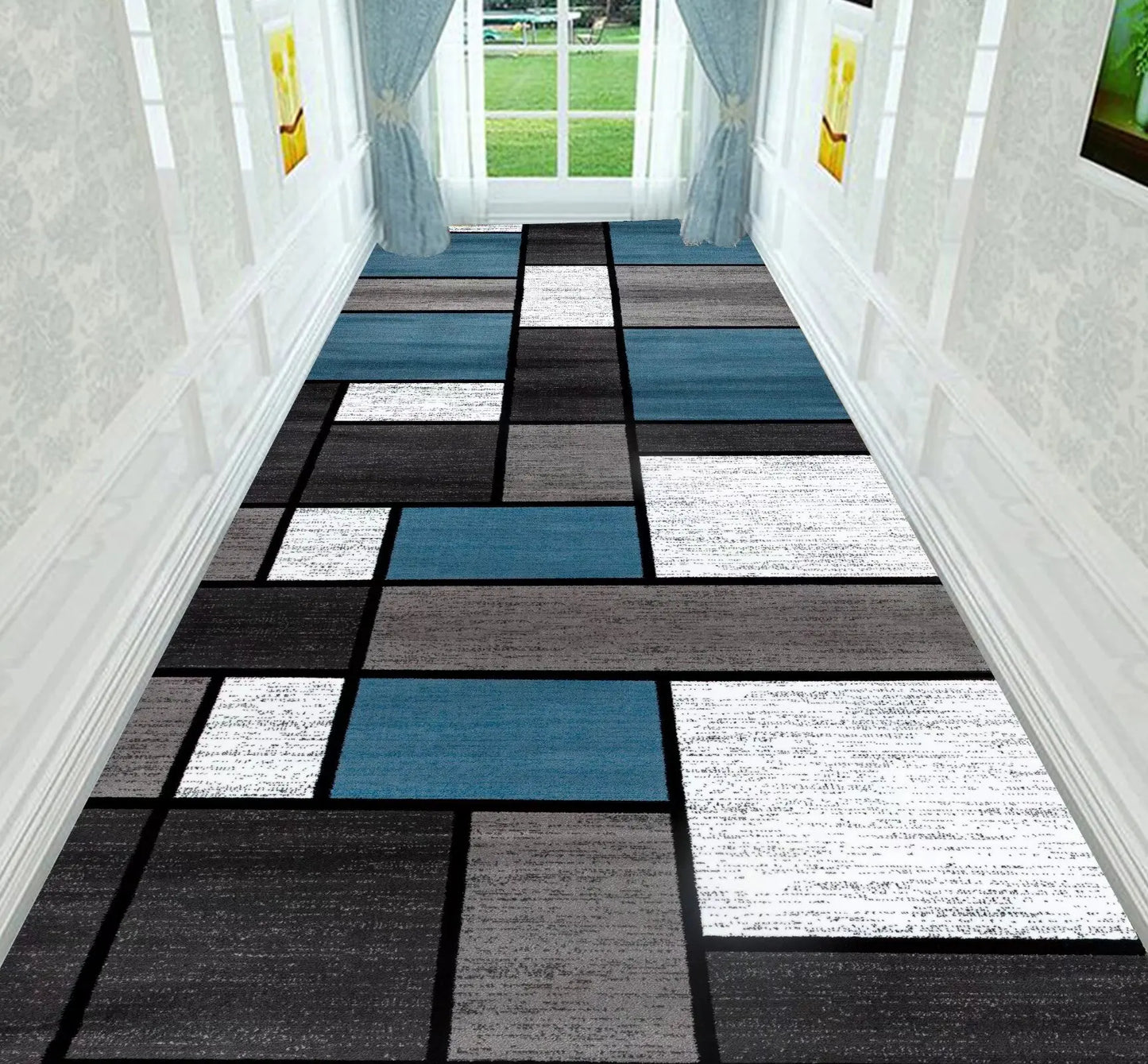 Nordic Modern Long Corridor Rug – Durable Washable Carpet Runner for Hallway, Stairway & Home
