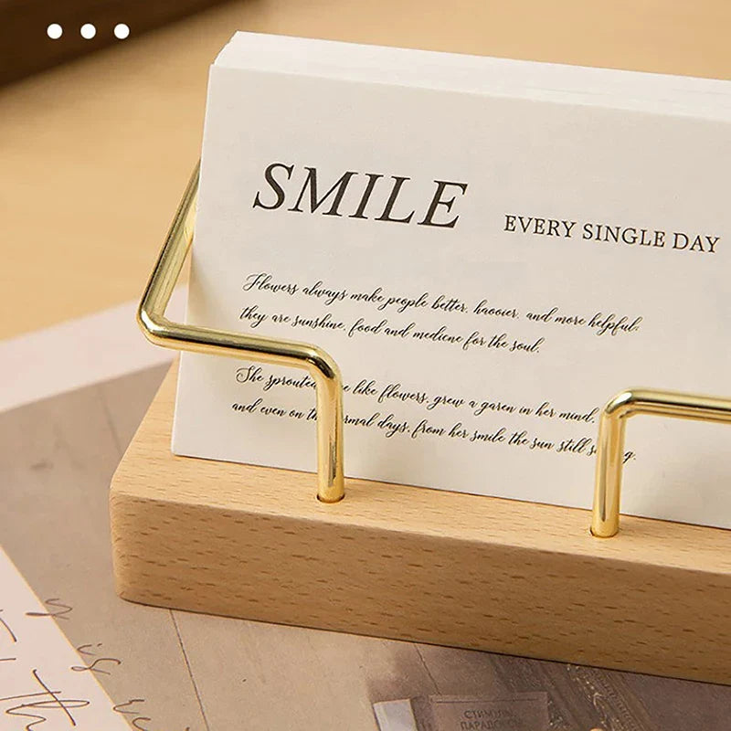 Wooden Business Card Holder Organizer – Office Desk Display Stand & Memo Shelf for Home & Work