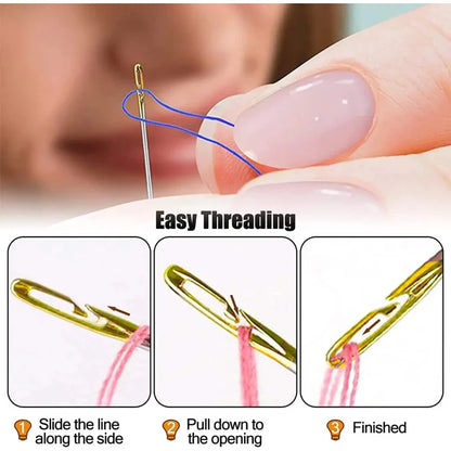 Blind Needle Side Hole Sewing Needles Set (12/24/36Pcs) Stainless Steel Easy Threading Needles for Elderly Hand Sewing & DIY Jewelry Crafts