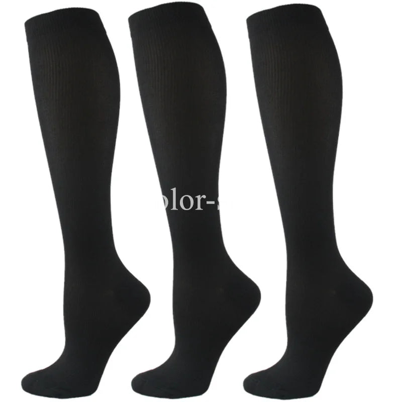 3 Pairs Knee High Compression Socks – Anti-Fatigue Support Stockings for Varicose Veins, Pain Relief & Sports Recovery (Men & Women)