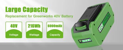 Greenworks 40V 6.0Ah G-MAX Li-Ion Battery – Compatible with 29472, 29462, 29252, 20202, 22262 Cordless Power Tools (Not Gen 1)