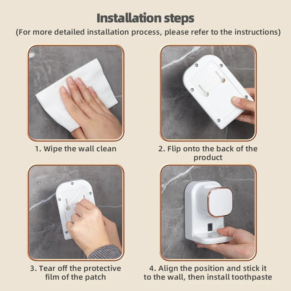 Smart Toothpaste Dispenser with 3 Modes - Automatic Sensor, Electric, Wall-Mounted, USB Rechargeable, Removable Bathroom Accessory