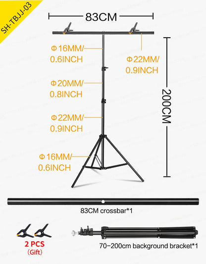 T-Shaped Adjustable Tripod Stand – Photography Backdrop Support System for Non-Woven & Muslin Backgrounds
