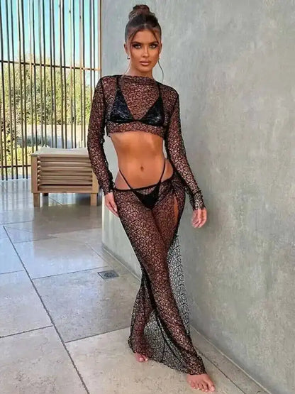 Avrilyaan Women’s 2-Piece Lace Set – Strapless Crop Top & Midi Skirt, Sexy Party Outfit Summer 2024 Fashion Elegant Clubwear Set