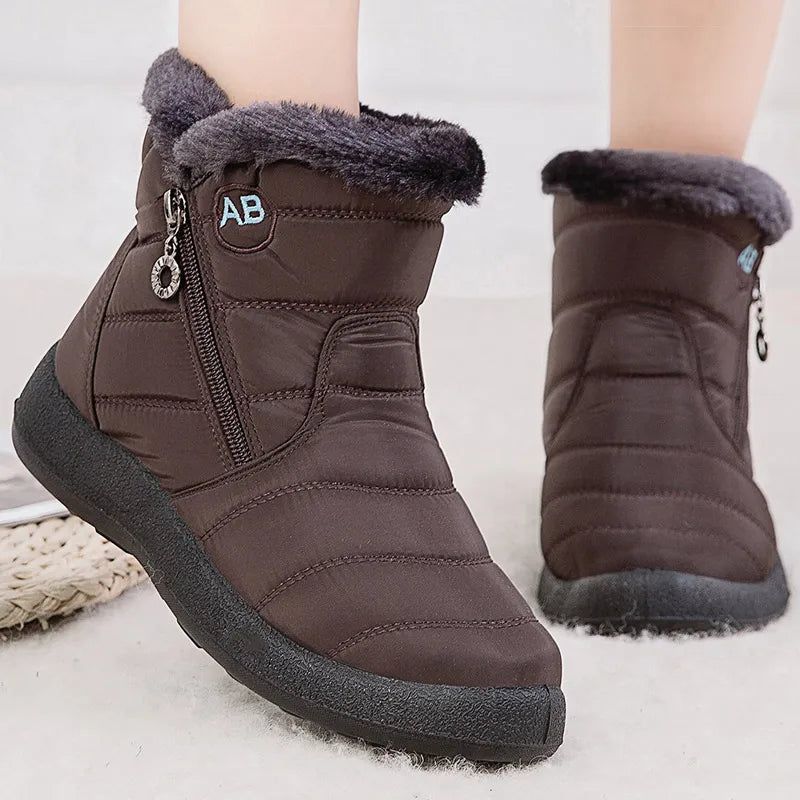 Women’s Fur Lined Ankle Boots – Waterproof Winter Shoes with Low Heels, Snow Boots for Women
