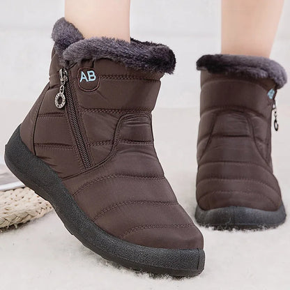 Women’s Fur Lined Ankle Boots – Waterproof Winter Shoes with Low Heels, Snow Boots for Women