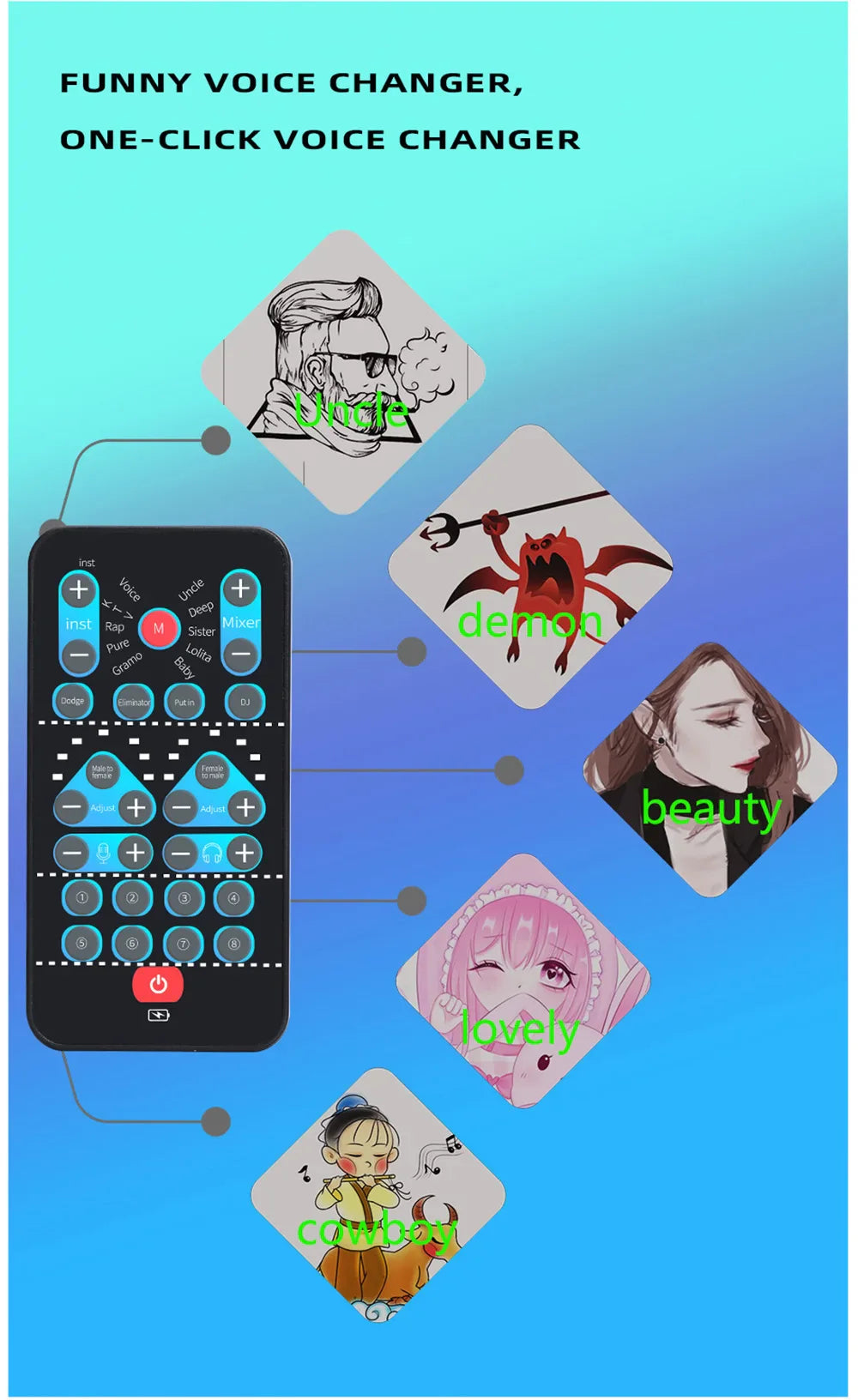 M10 Portable Voice Changer Device – Male to Female Switch, Karaoke & Live Sound Tuning Card