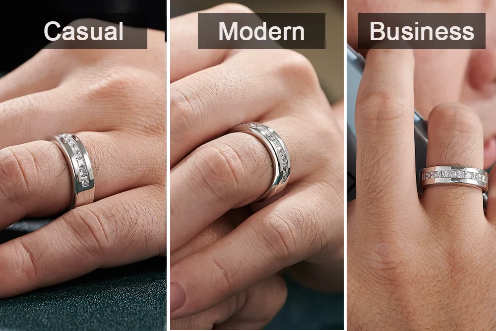 Newshe 925 Sterling Silver Moissanite Men’s Wedding Band – Half Eternity Princess Cut Lab-Created Diamond Ring