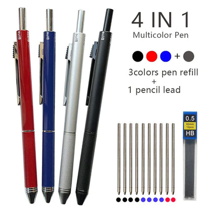 Metal 4-in-1 Multicolor Pen — Gravity Sensor Ballpoint with 3 Colors + 1 Mechanical Pencil, Office and School Stationery Gift