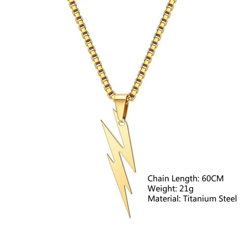 Stainless Steel Lightning Pendant Necklace – Unisex Fashion Jewelry for Hip Hop and Motorcycle Enthusiasts