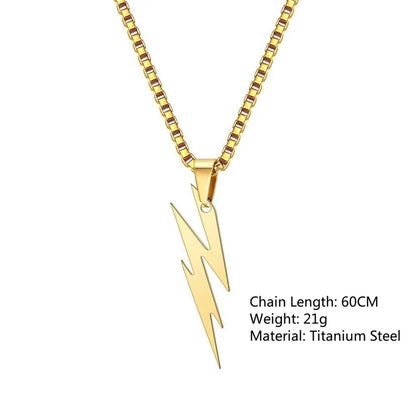 Stainless Steel Lightning Pendant Necklace – Unisex Fashion Jewelry for Hip Hop and Motorcycle Enthusiasts