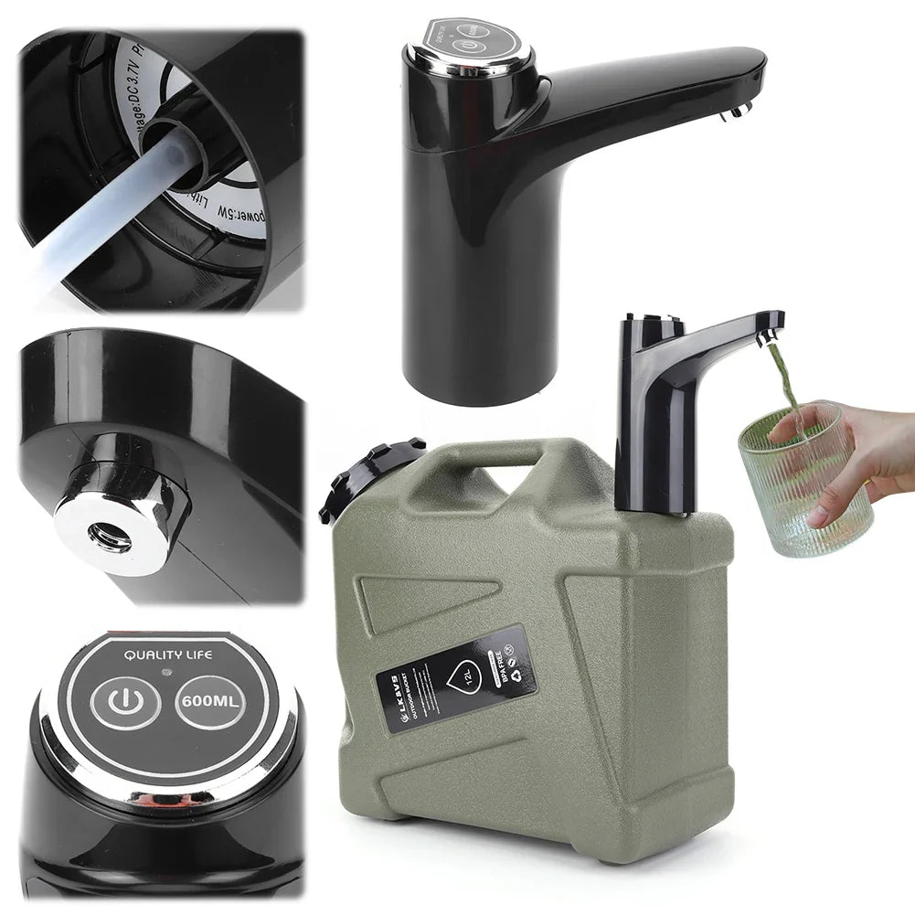 11L Camping Water Container - Portable Water Tank with Faucet & USB Rechargeable Electric Pump