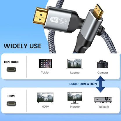 NIERBO Mini HDMI to HDMI Cable – 4K 60Hz High-Speed Braided Bi-Directional 2.0 Cord for HDTV, Tablet, Camera