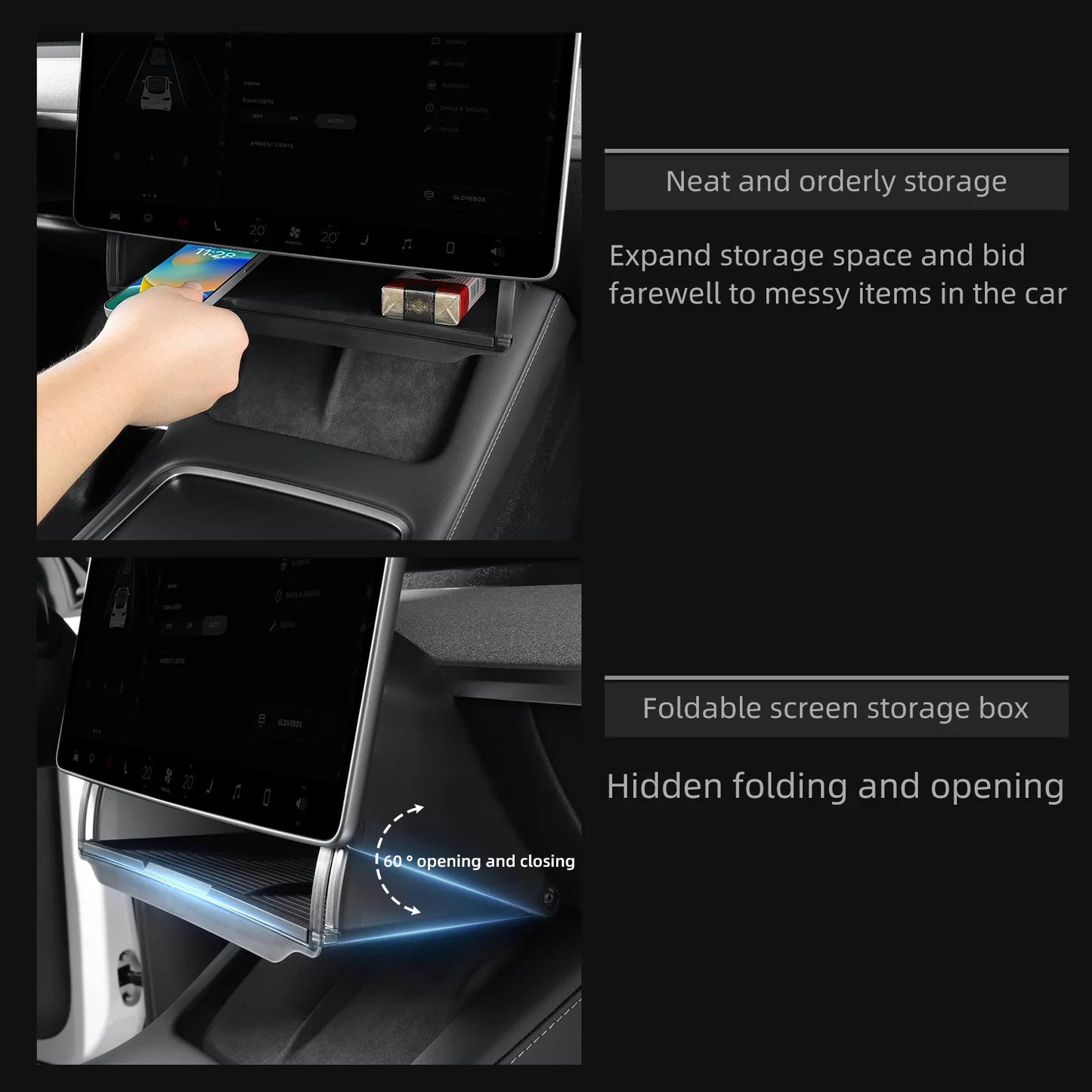 Tesla Model Y 2024 Car Storage Box – Hidden Organizer Tray Under Central Control Screen, Fits Model 3 2021-2022