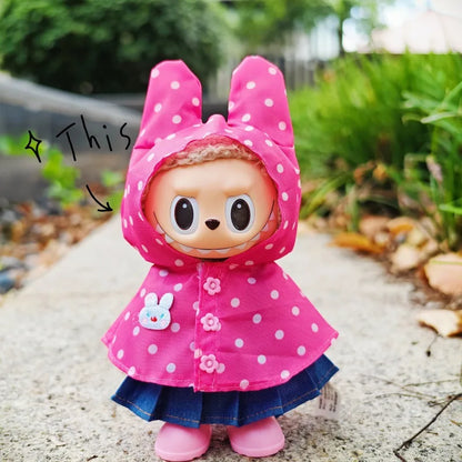17CM Labubu Monster Doll Clothes – DIY Colorful Raincoat Outfit with Cute Candy Dots, Kids’ Gift Accessories