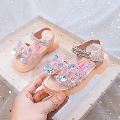 Girls' Rhinestone Bow Sandals - Sparkly Pearl Heart Summer Party Shoes