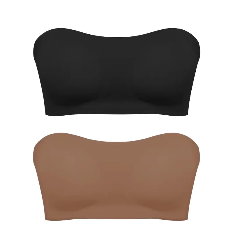 Women’s Strapless Push Up Bra – Seamless Ice Silk Removable Padded Invisible Anti-Slip Beauty Back Off Shoulder Bralette