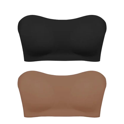 Women’s Strapless Push Up Bra – Seamless Ice Silk Removable Padded Invisible Anti-Slip Beauty Back Off Shoulder Bralette