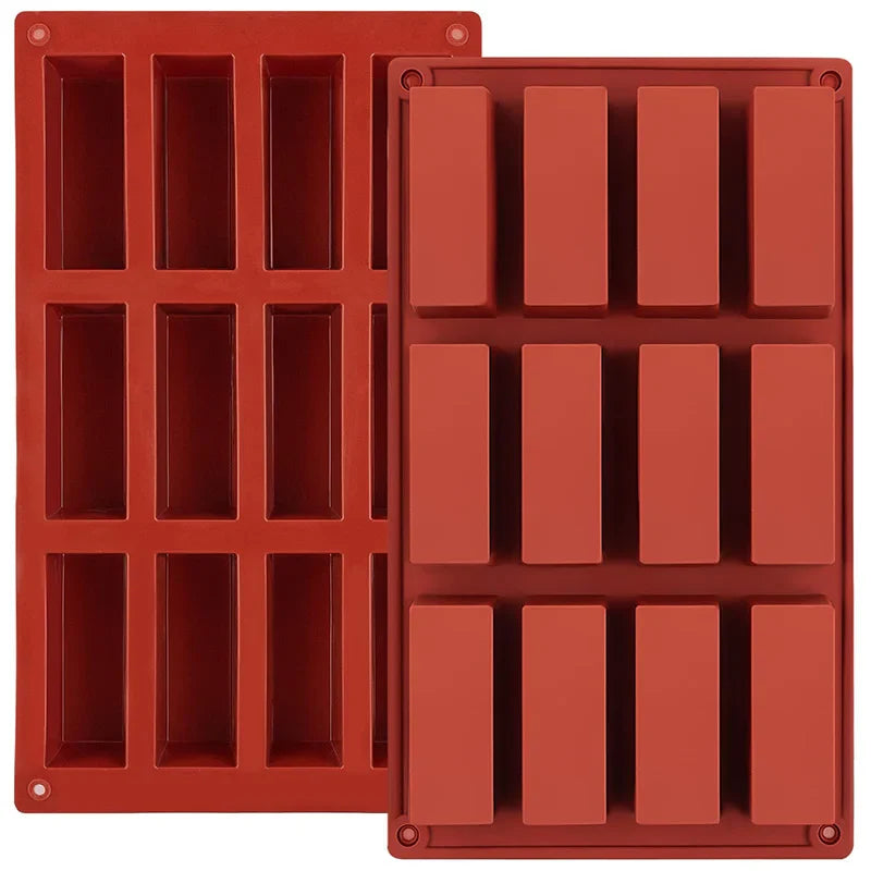 Rectangle Silicone Candy Mold - 12 Cavity Baking Mold for Chocolate Bars, Energy Bars, Cornbread, and Pudding